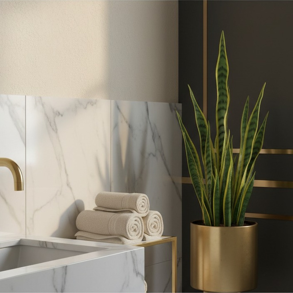 Detail van een afgeronde luxe badkamer