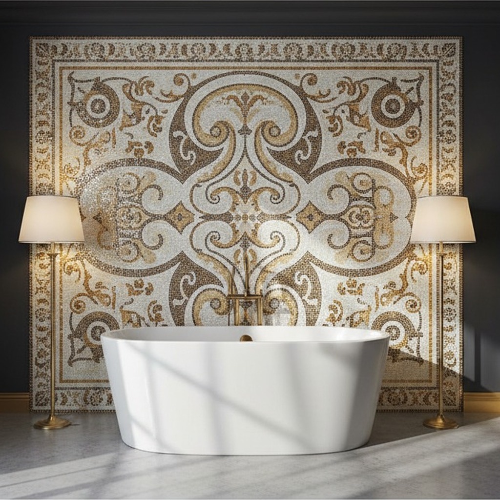 Mozaiek detailwerk in luxe badkamer