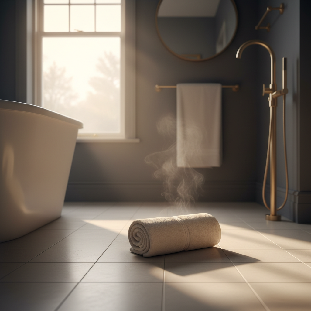 Warme badkamer met verwarmde tegelvloer